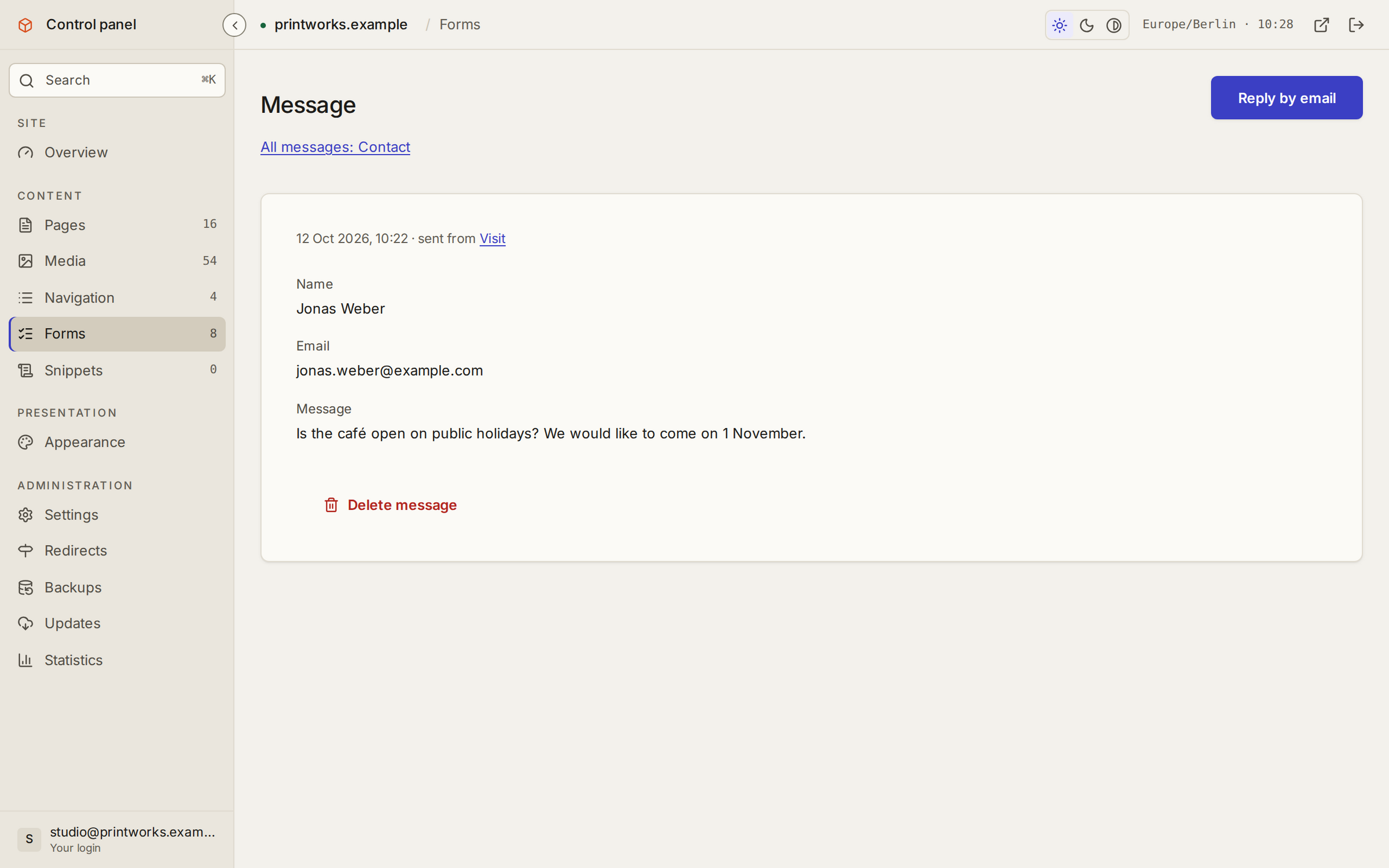 One message from a form, with the sender's answers.