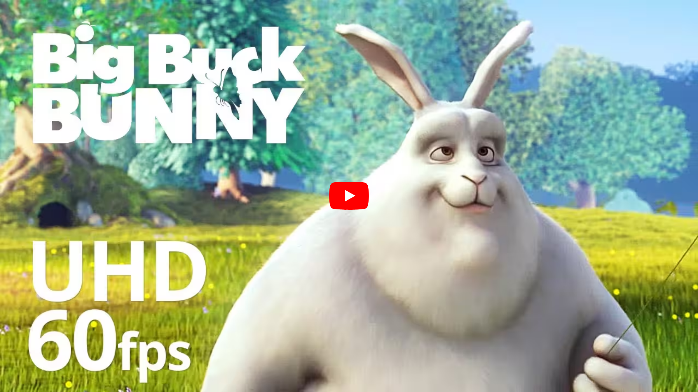 A YouTube video on a Boxlet page before it is pressed: the video's own picture with a play button, served from the site itself (Big Buck Bunny, © Blender Foundation, CC BY 3.0)